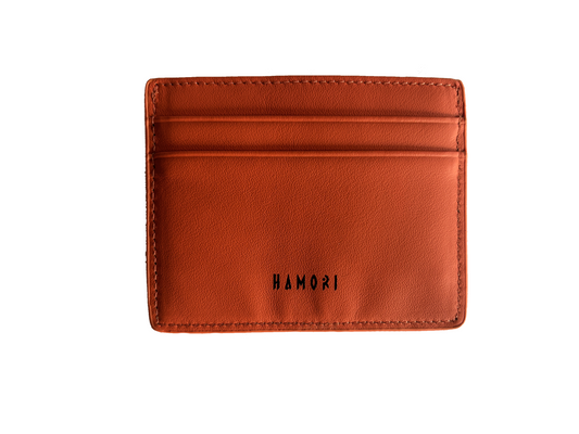 Back view of orange HAMORI cardholder