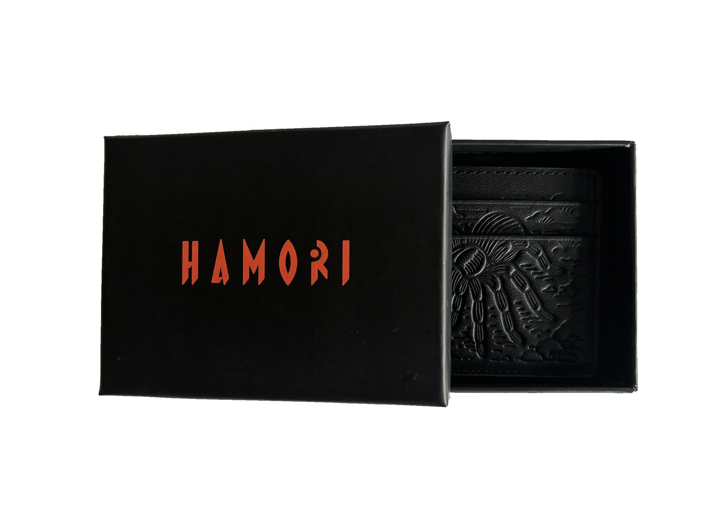 HAMORI black cardholder inside branded packaging